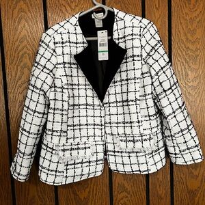 Multiples Black and White Grid Blazer